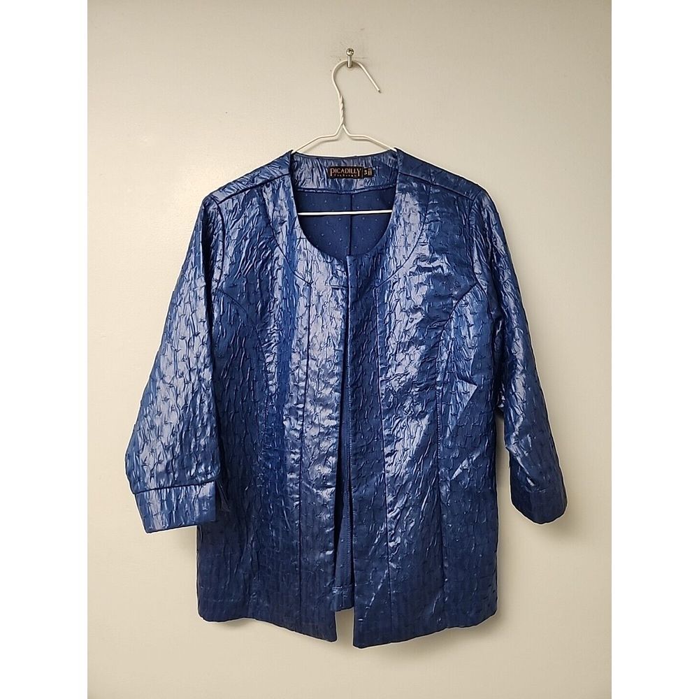 Unique Shiny Womens Sp ART TO WEAR Blue Picadilly ARTSY Textured Blazer Jacket